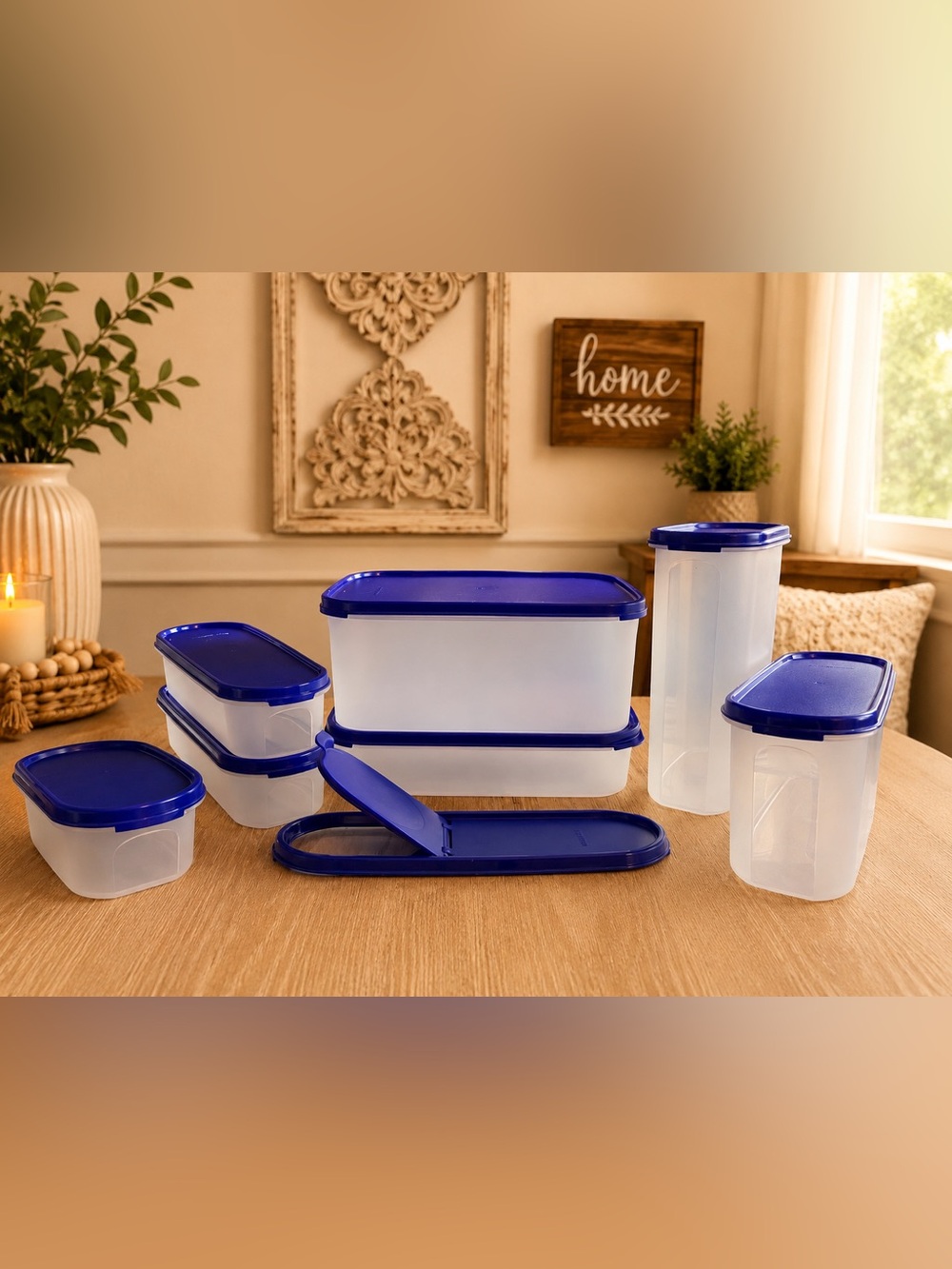 Tupperware Storage Container Bundle 7 Containers 8 Lids Blue Pantry Organizer